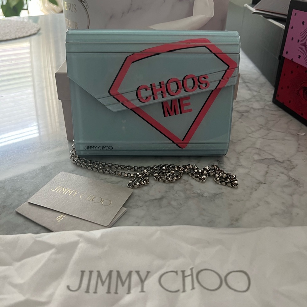 Jimmy Choo Light Blue Crossbody with Pink Graphic
